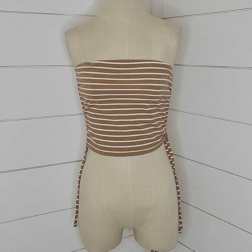 Fitz & Eddi large adjustable ribbed tube top brown with white stripes